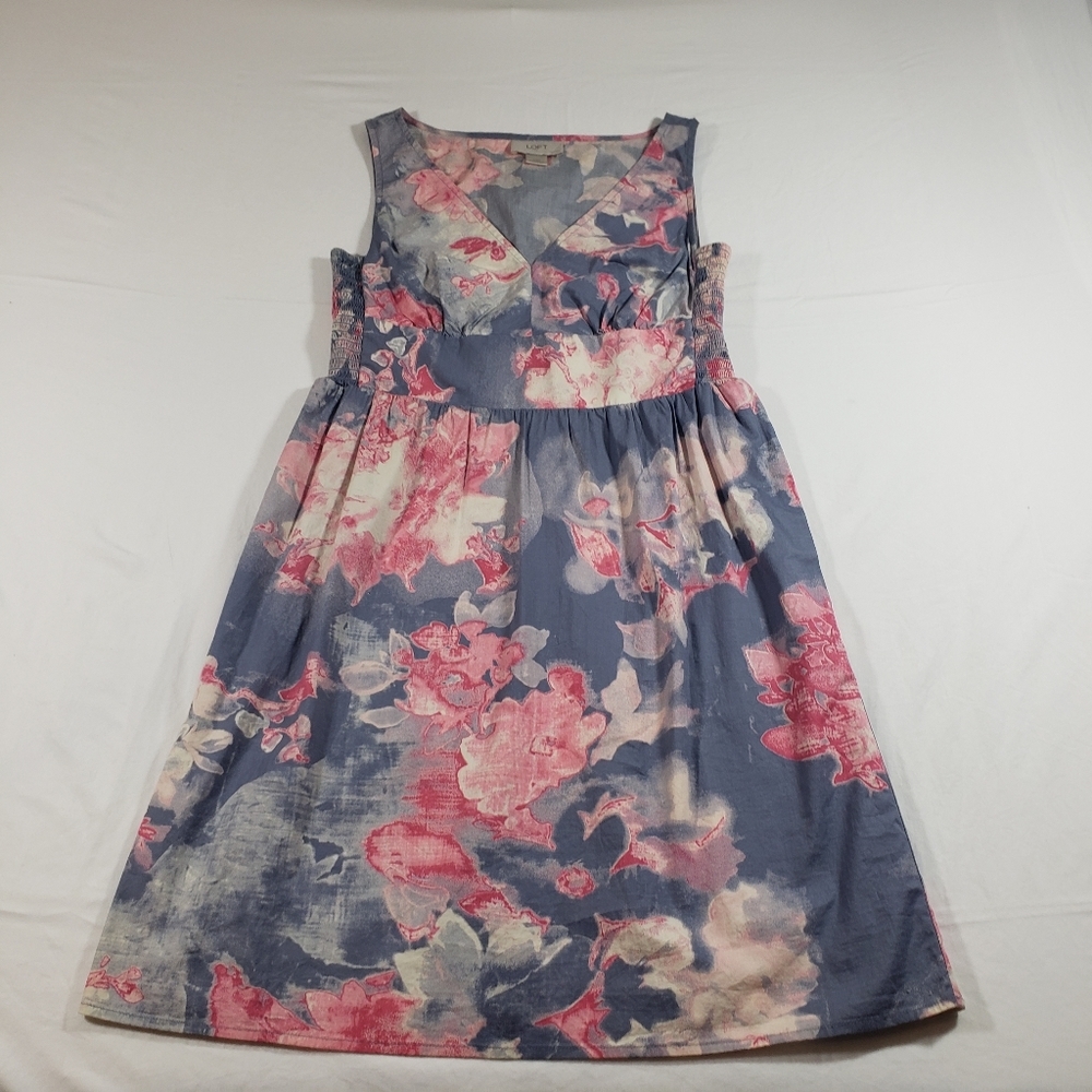 Loft Floral V-neck Dress Mini Sleeveless Cotton A line Pockets Lined